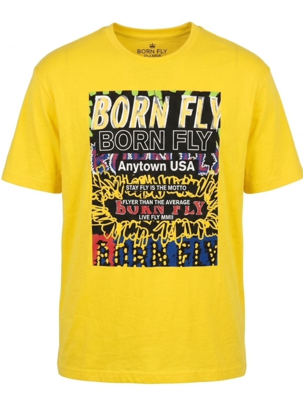 Born Fly "Anytown USA" Graphic T-Shirt - Streetwear - Yellow - 3XL